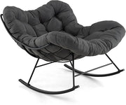 Sedia a Dondolo, Poltrona Relax Ergonomica, Poltrona Sovradimensionato con Cuscino Imbottito, Sedia a Uovo con Struttura Metallica, per Soggiorno Portico Giardino, Portata 205 kg (Grigio)