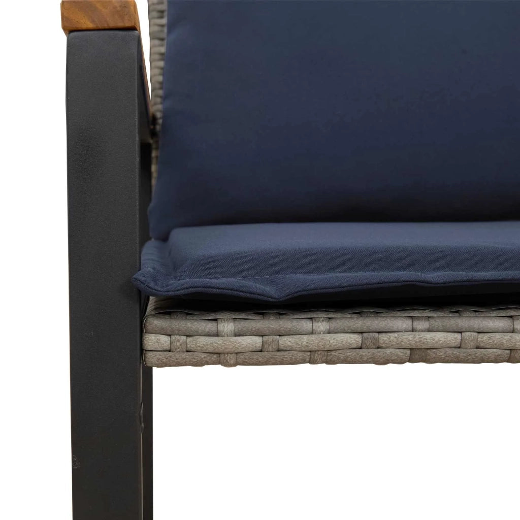 panchina con cuscino Grigio e Blu Navy 115 x 65 x 72 cm Rattan