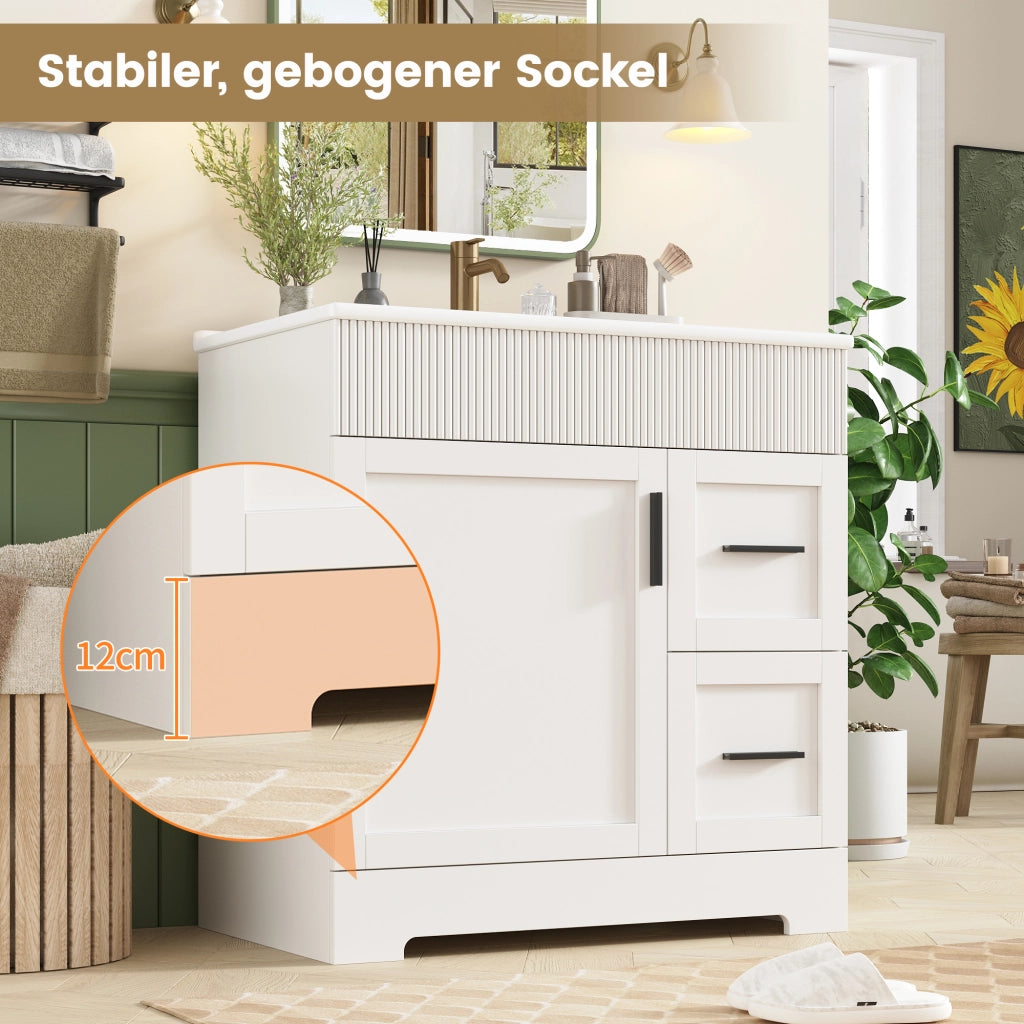 Mobile sottolavabo da bagno con lavabo in ceramica, 2 cassetti e ripiani regolabili, per bagno, bianco, 81,5 × 47 × 85,5 cm
