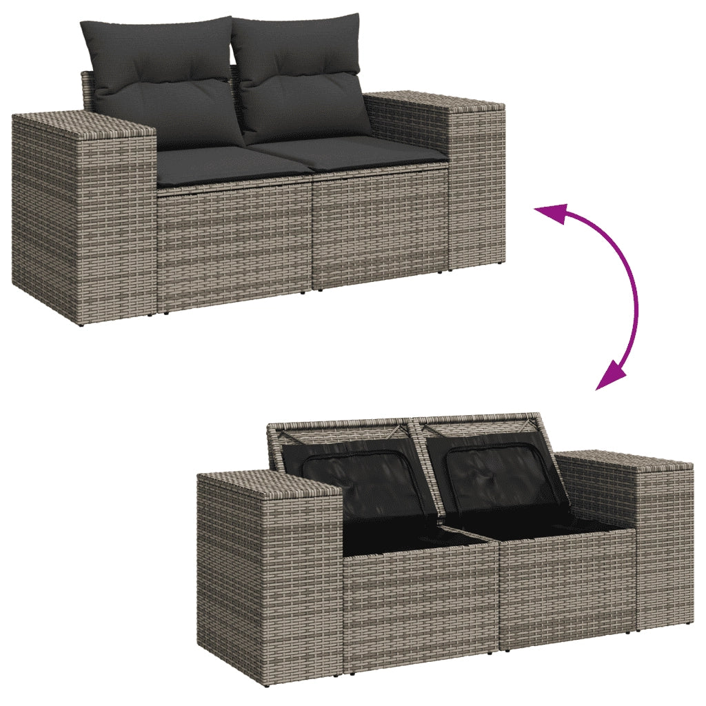 Set Divano da Giardino 9 pz con Cuscini Grigio in Polyrattan 3255377