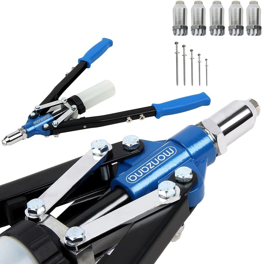 Deuba Set Pinza Rivettatrice 5 Mandrini 75 Dadi 3,2-6,4 mm Contenitore di Raccolta Manici Lunghi Ergonomici