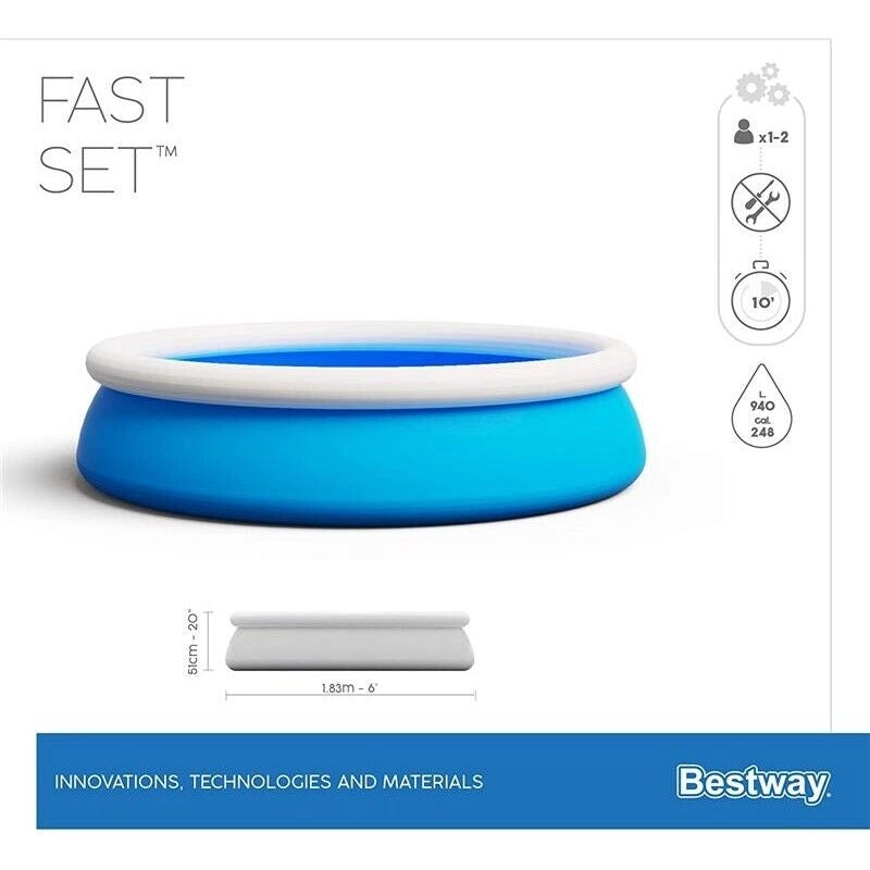 BESTWAY FAST SET PISCINA FUORI TERRA GONFIABILE BAMBINI TONDA 183 X 51 CM