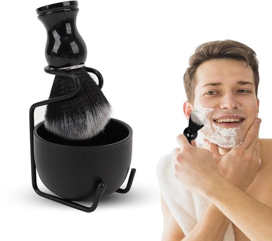 Set per la rasatura uomo con contenitore per spazzola, contenitore per schiuma e piede di stand - Nero