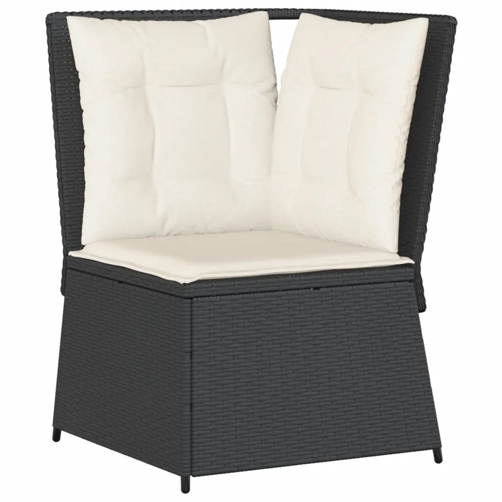 Divano Angolare da Giardino con Cuscini-Sofa da Giardino-Divanetto da esterno Nero in Polyrattan 871926