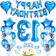 Decorazione per il compleanno dei ragazzi di 13 anni - palloni blu e pallone di carta per il 13° compleanno