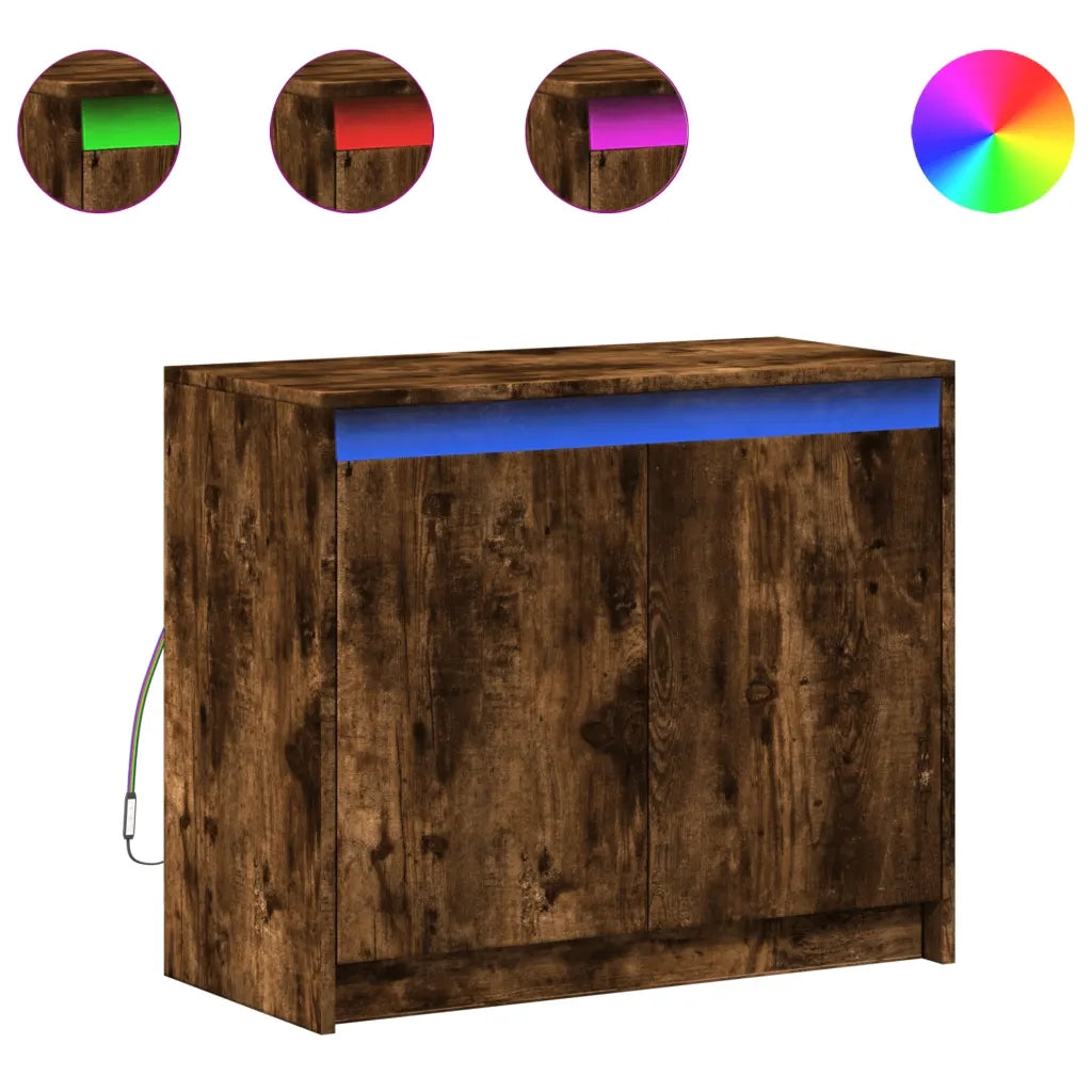Credenza con LED Rovere Fumo 72x34x61 cm in Legno Multistrato 852177