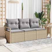 Set di Divani da Giardino  3 Pezzi con Cuscini Beige Polyrattan