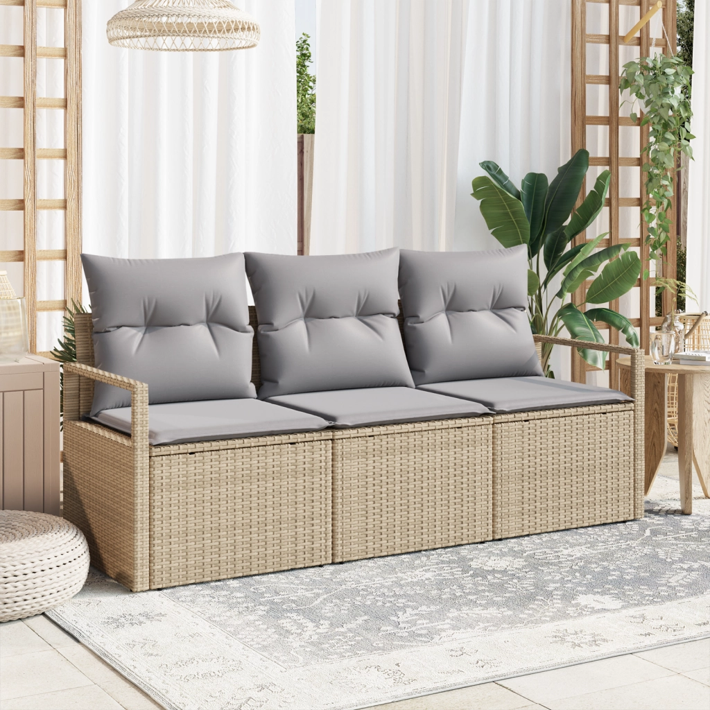 Set di Divani da Giardino  3 Pezzi con Cuscini Beige Polyrattan