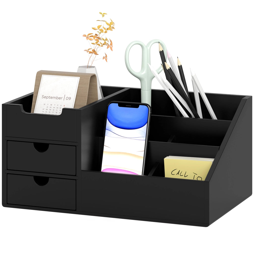Organizer da scrivania in bamb¨´ ¨C Xylo ¨C 7 scomparti 2 cassetti nero