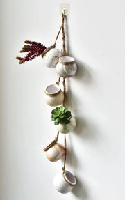 6 mini vasi per succulente, 4 vasi da parete o soffitto in ceramica con corda di juta per appendere all'interno o all'esterno, color luce beige