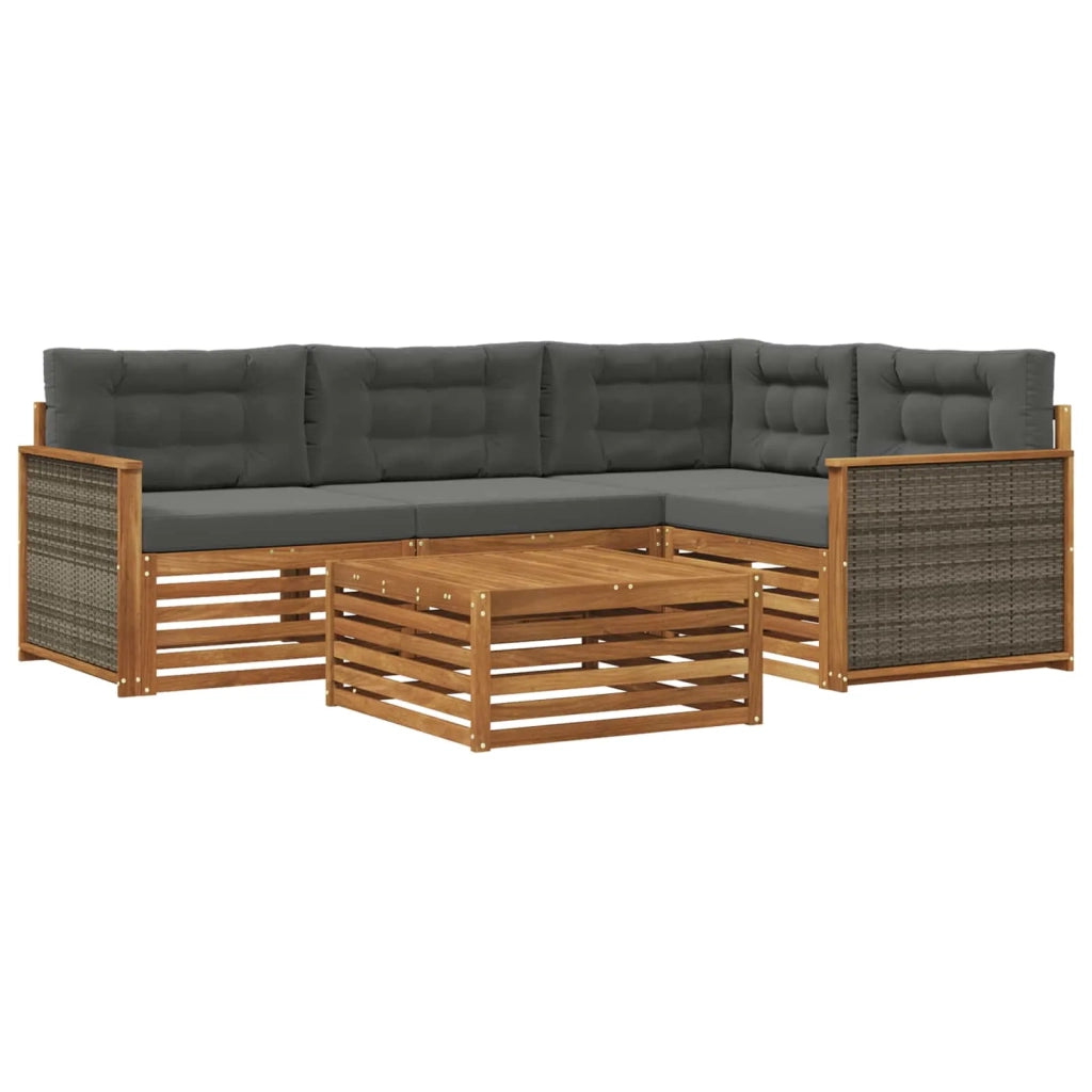 Set di divani da esterno con cuscino 5 pcs Naturale e Antracite