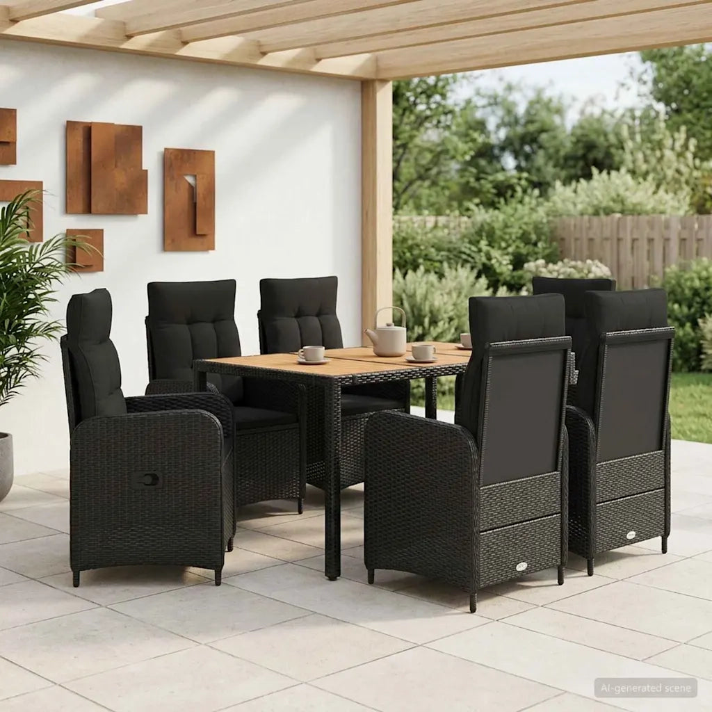 Set da pranzo per esterni 7 pz Nero 3422269