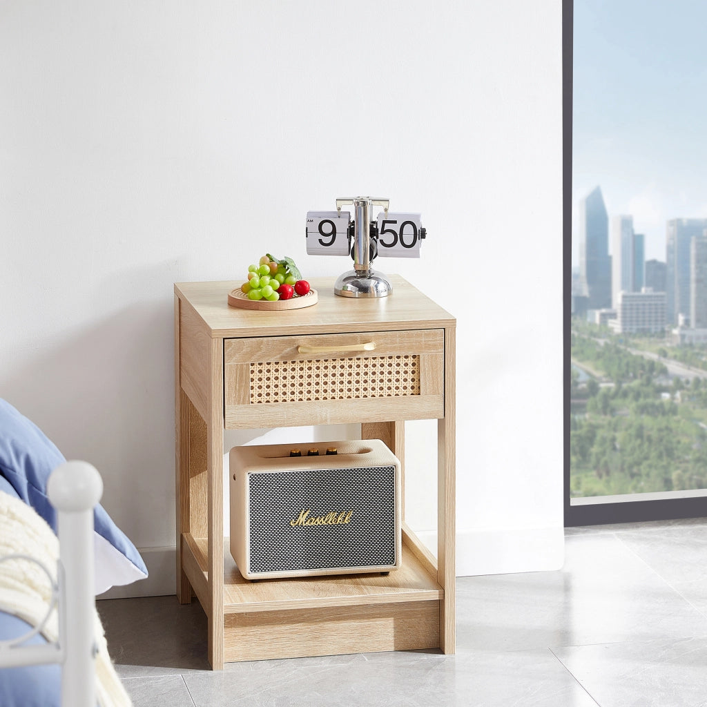 Comodino con 1 cassetto - per camera da letto - in MDF - 40×40×55 cm - Naturale