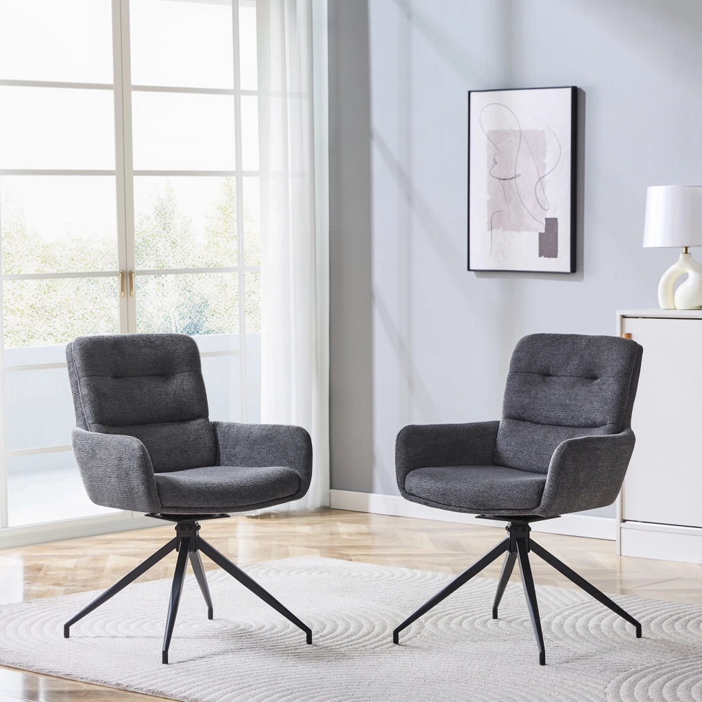 SEDIA Girevole 360° Set da 2 pezzi 85 cm Tessuto Grigio scuro e Metallo Nero