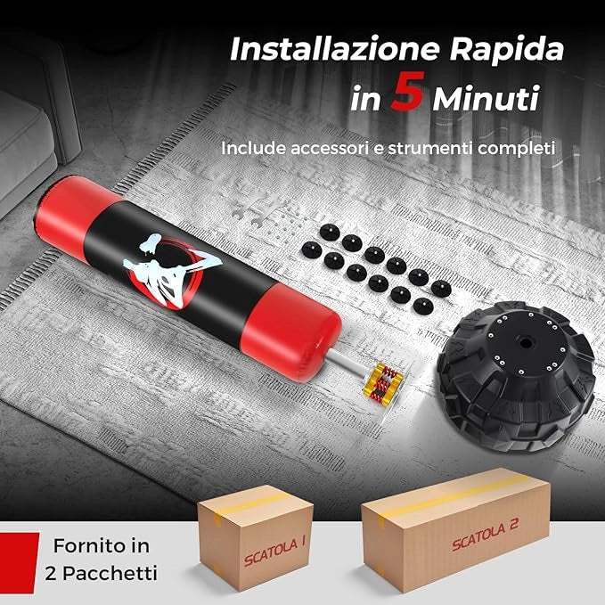 Sacco da Boxe da Terra, Pungiball Autoportante con Base Riempibile, 12 Ventose e Ammortizzatori per Adulti e Adolescenti, Punching Ball in Piedi per Allenamento in Casa e Ufficio