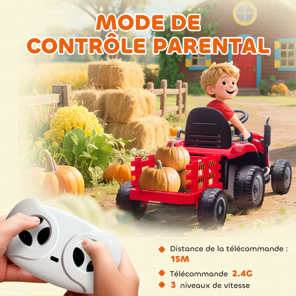Tracteur elettrico bambini con rimorchio ¨C zephmum ¨C 139x58x55cm rosso