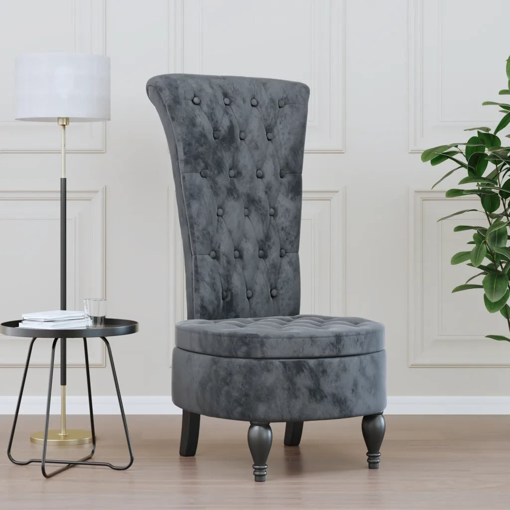Poltrona | Sedia Schienale Alto Design con Bottoni in Velluto Grigio Scuro