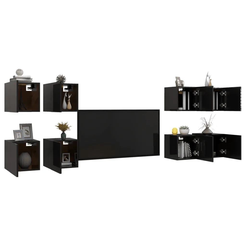 Mobili Porta TV a Parete 8 pz Nero Lucido 30,5x30x30 cm