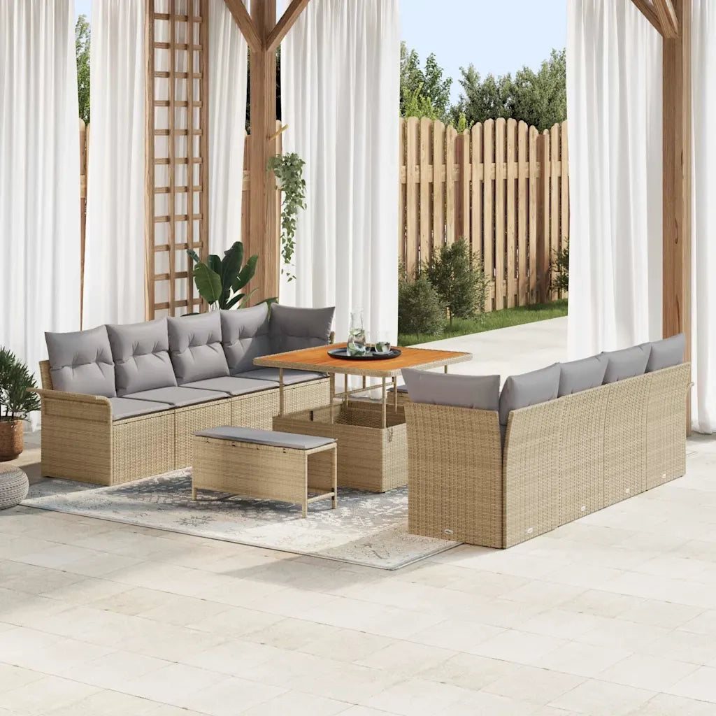 Set Divano da Giardino con cuscino 11 pcs Beige polyrattan