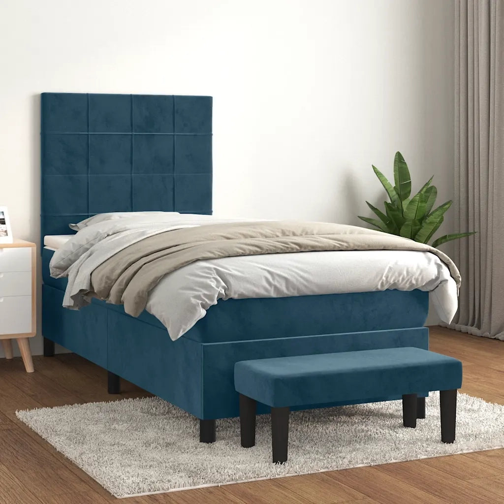 Giroletto a Molle con Materasso Blu Scuro 90x200 cm in Velluto