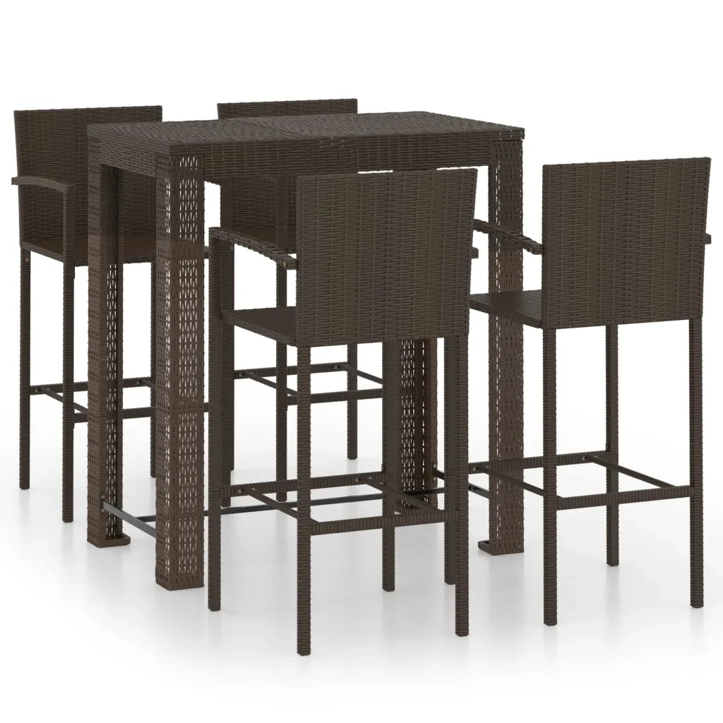 Set Bar da Giardino 5 pz | Set Salotto da Giardino con Braccioli in Polyrattan Marrone