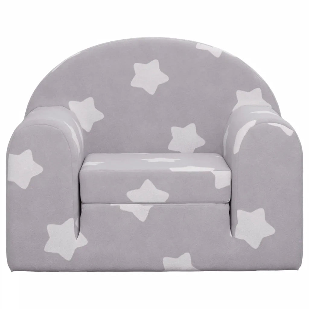 Divano Letto Bambini Grigio Chiaro con Stelle-Sofa Letto-Daybed-Divanetto Morbido Peluche 200076