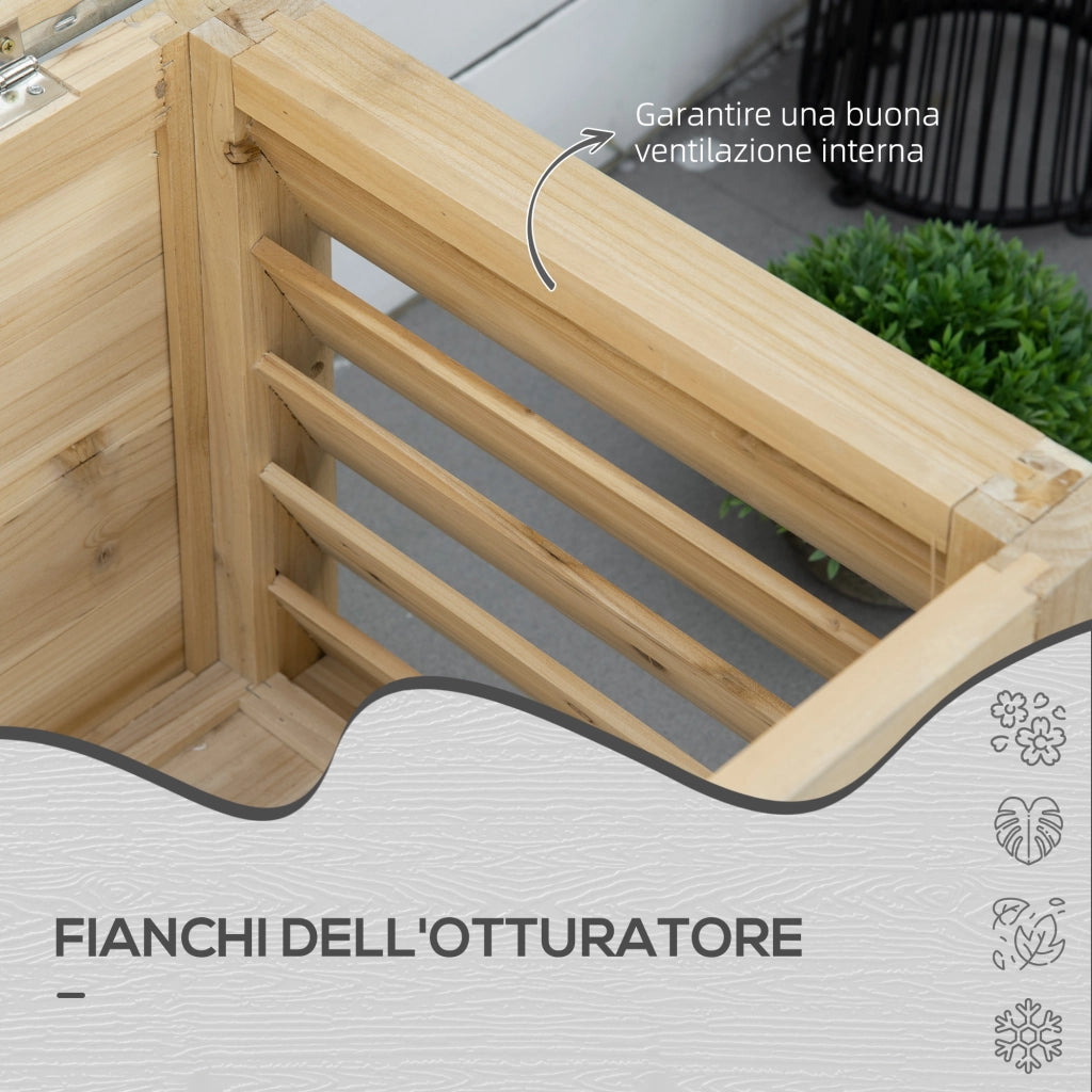 Baule da Esterno 110x50x50 cm Capacità da 155L con Coperchio e 2 Ammortizzatori in Metallo e Legno