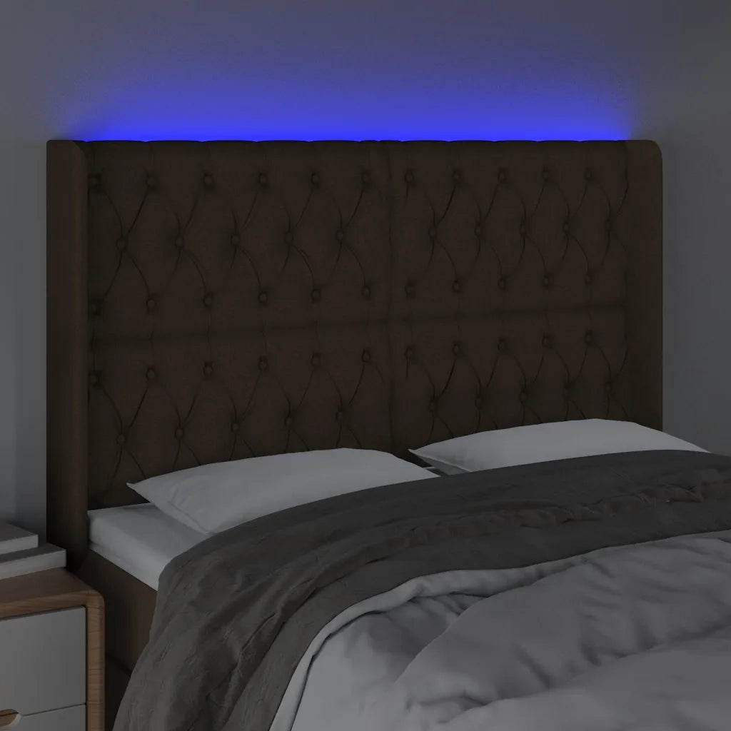 Testiera a LED MarroneScuro147x16x118/128cm inTessuto 3124385