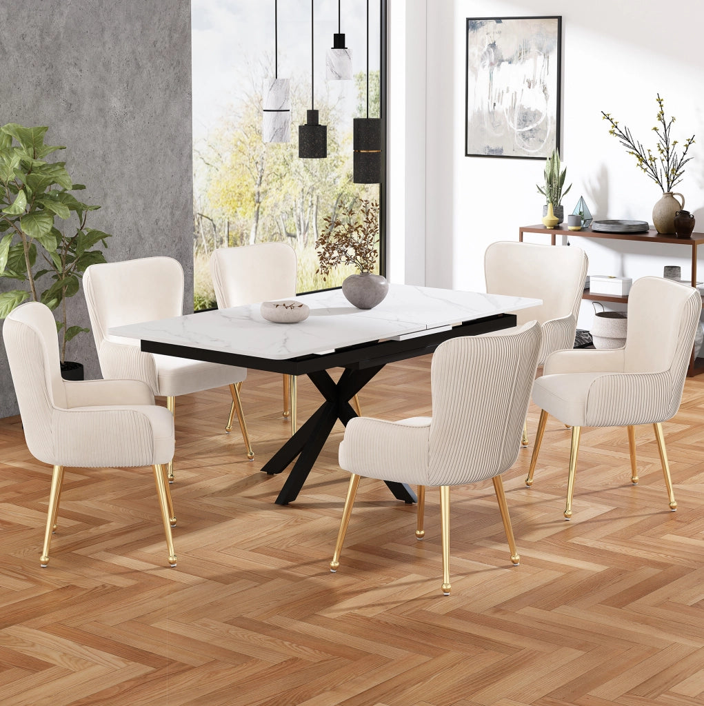 Set di 4 sedie in velluto beige con gambe dorate