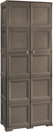 ARMADIO WENGÉ 2 ANTE 79X43X203 CM CON 6 SCOMPARTI E VANO PORTASCOPA – MOBILE ALTO ORGANIZZAZIONE CASA PER LAVANDERIA E INGRESSO