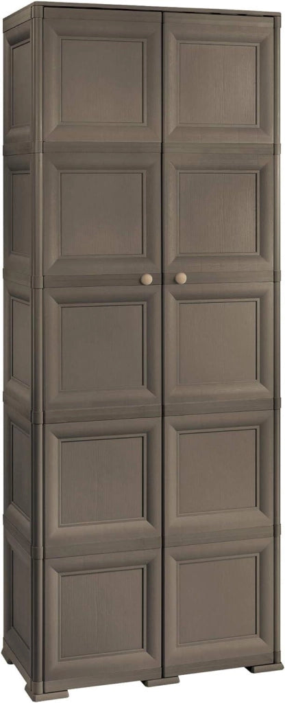 ARMADIO WENGÉ 2 ANTE 79X43X203 CM CON 6 SCOMPARTI E VANO PORTASCOPA – MOBILE ALTO ORGANIZZAZIONE CASA PER LAVANDERIA E INGRESSO