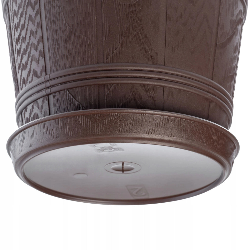 Vaso da fiori KADAX da 34 cm con coperchio effetto legno e supporto in plastica.