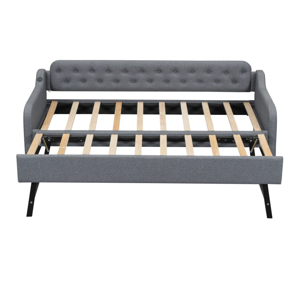 Divano letto grigio 90x200 cm con letto estraibile e porta USB