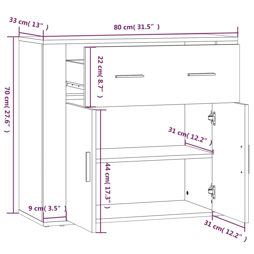 Buffet credenza cassettiera armadio mobile contenitore organizer per cucina soggiorno salotto 80 x 33 x 70 cm legno ingegnerizzato marrone 02_0031108