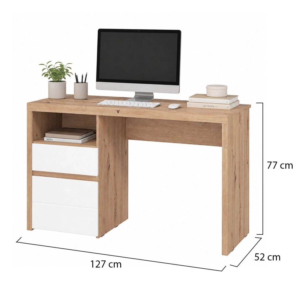 Flam, Scrivania 2 Cassetti, 127x52x77h cm Marrone Rovere Nodi