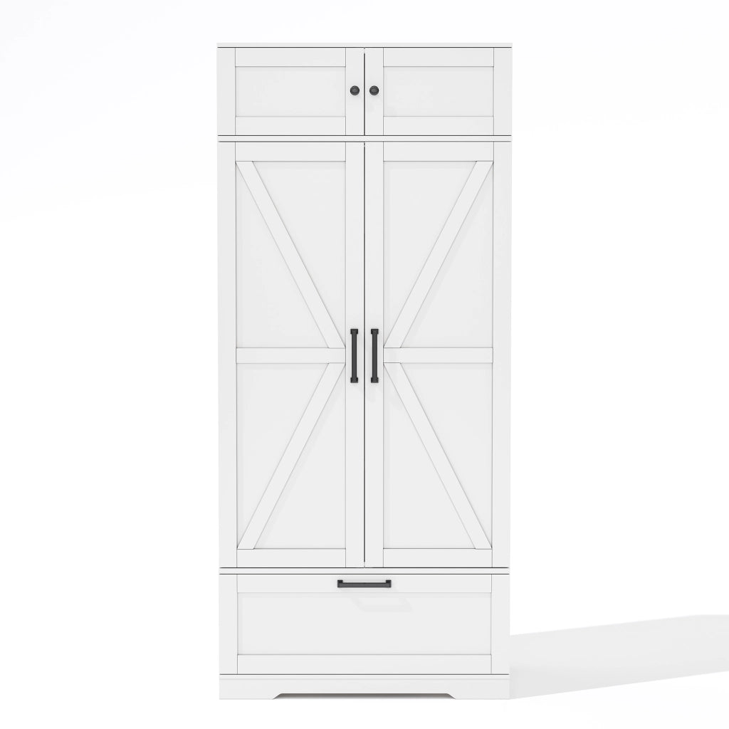 Credenza cucina freestanding 80x40x180 cm con cassetto, ripiani regolabili e portabottiglie, bianca