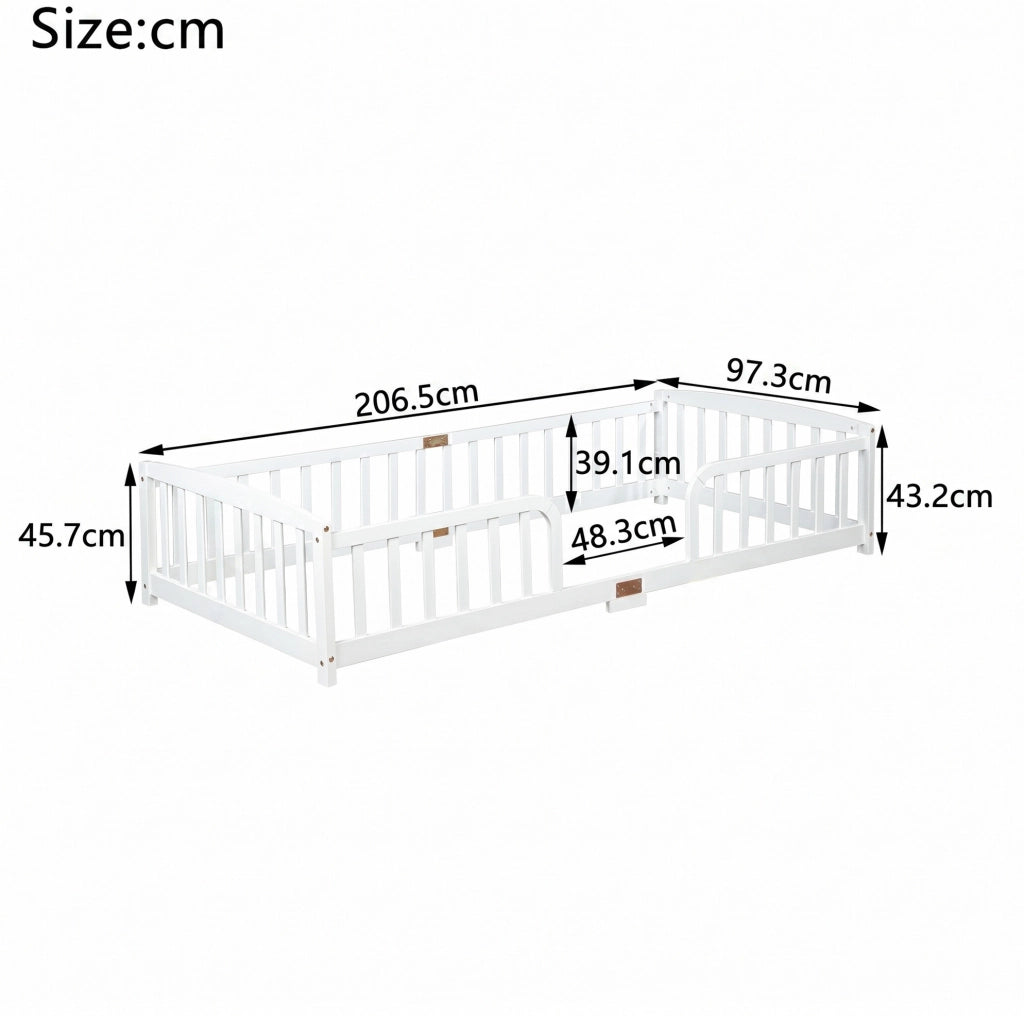 Letto a pavimento per bambini 90x200 cm in pino bianco