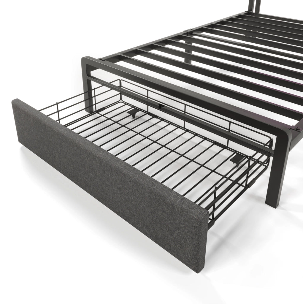 Letto singolo 90x200 cm con LED, USB/Type-C, testiera contenitore e cassetto