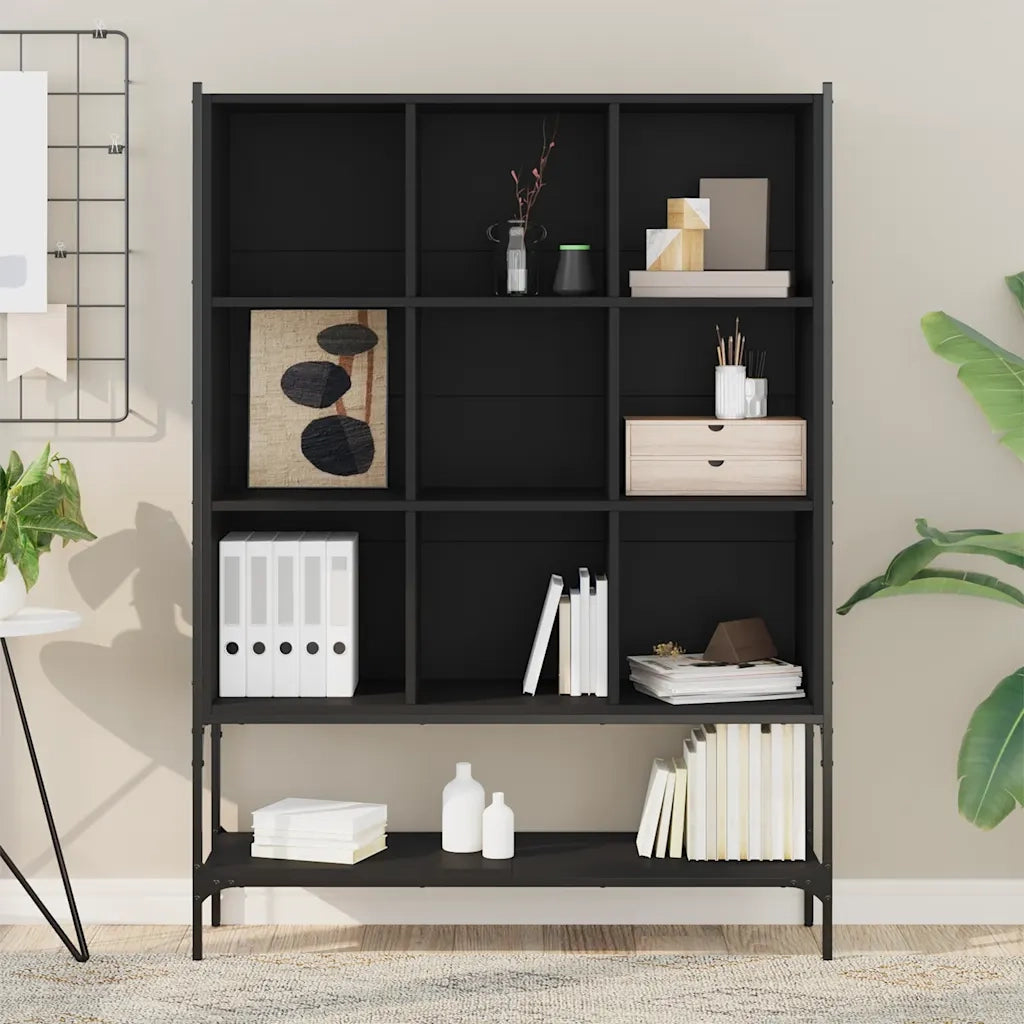 Libreria-Scaffale per Libri-Mobile di Stoccaggio Nera 102x30x141,5 cm in Legno Multistrato