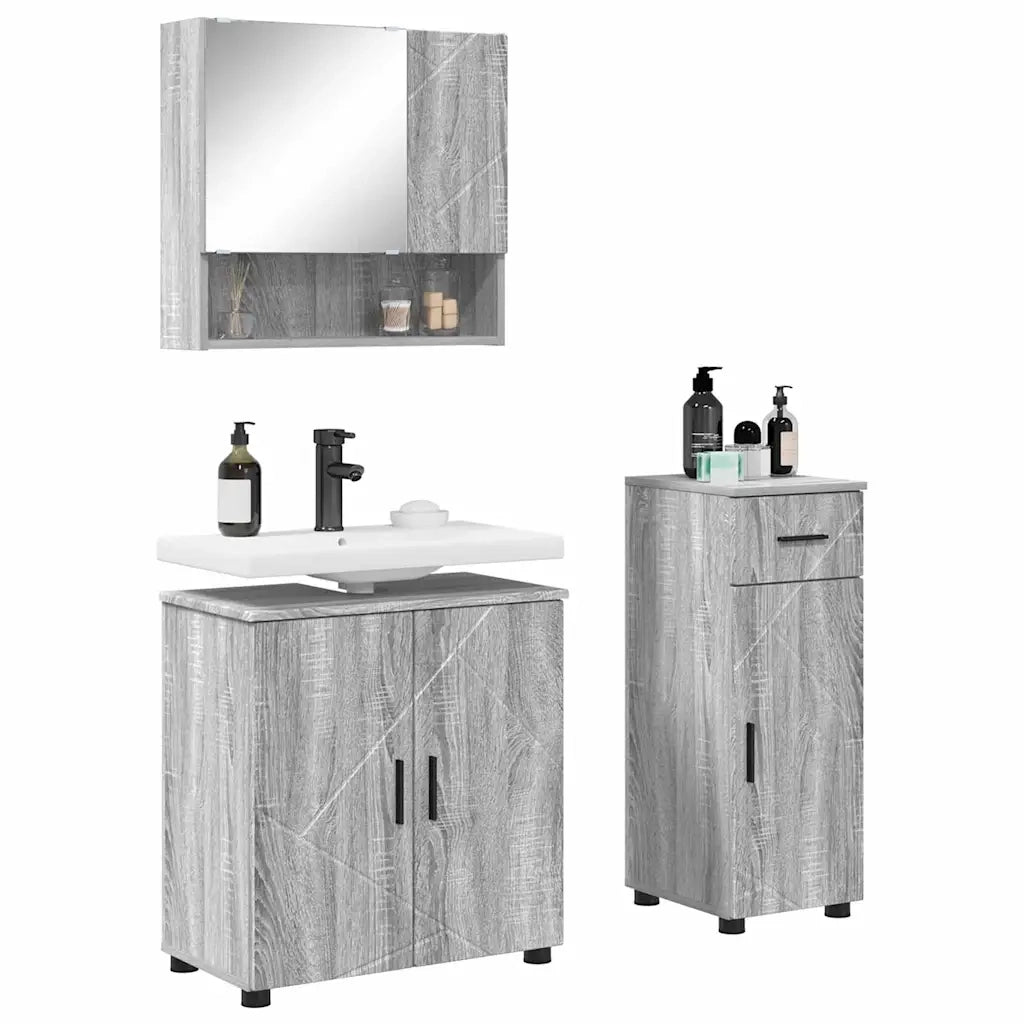 Set di mobili per il bagno con cassetto 3 pcs Grigio Sonoma 3392959