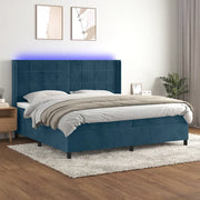 Letto a Molle con Materasso e LED Blu Scuro 200x200 cm 3139587