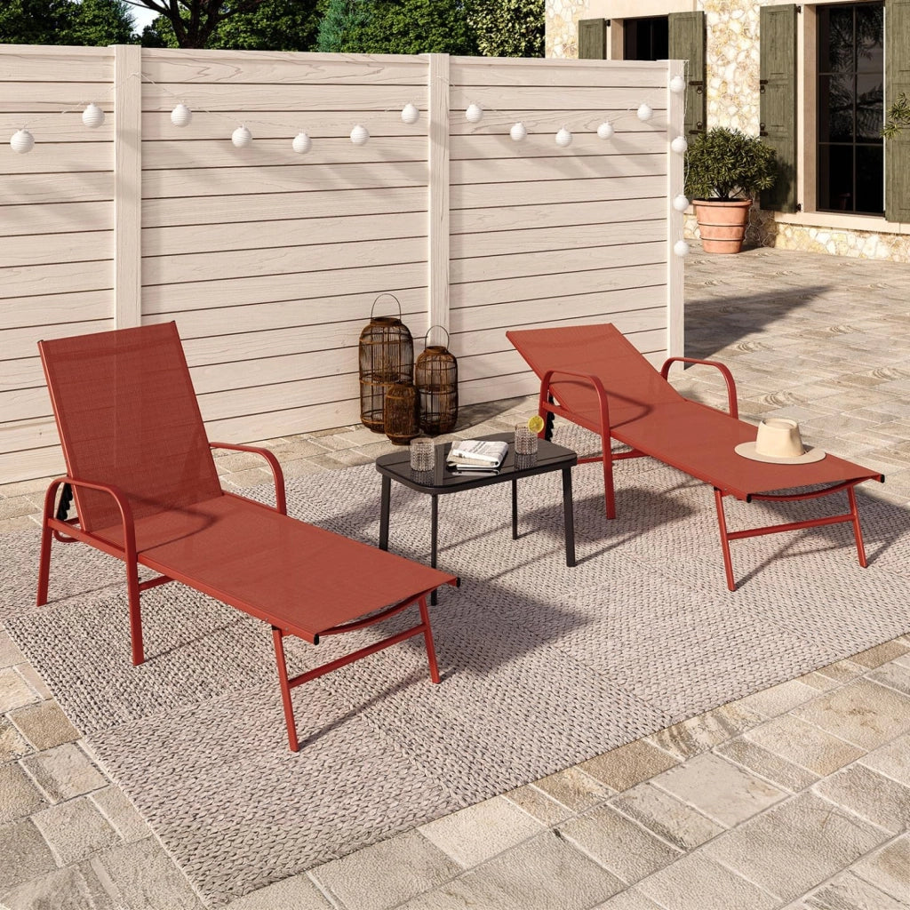 Set di 2 lettini da Giardino reclinabili FIDJI in Acciaio e Tessuto Terracotta