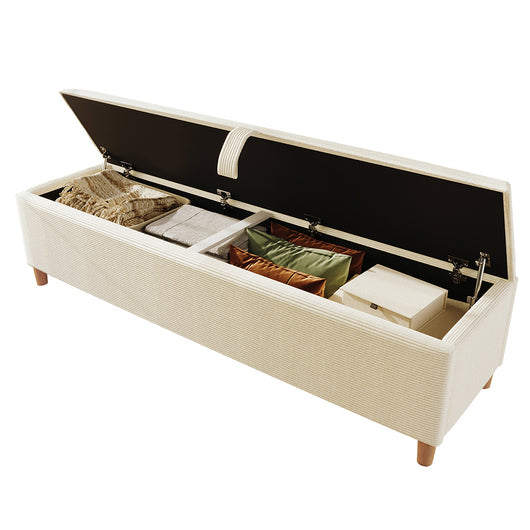 Banquette letto con contenitore - Xylo - 145x38cm - Beige - Rialzo idraulico tessuto spigato
