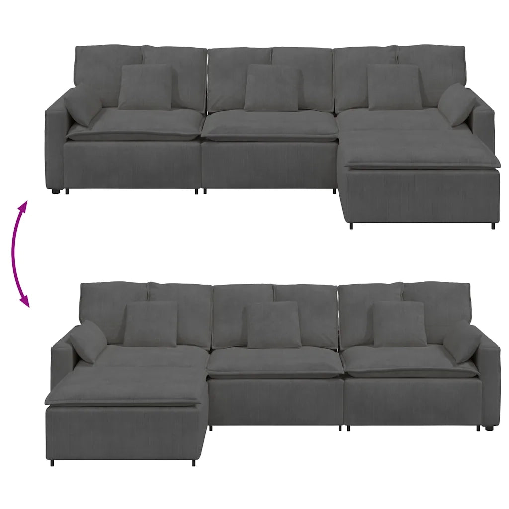Divano Modulare con Poggiapiedi e Cuscini Grigio Scuro 3321078