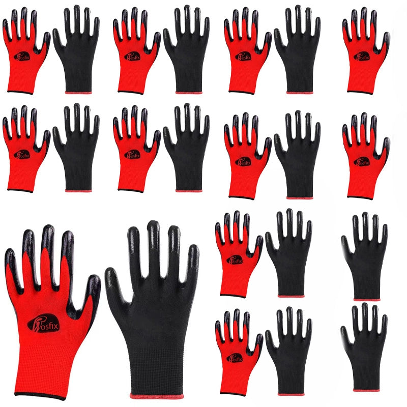 Guanti da Lavoro Rosfix L/R.10 – Poliestere Senza Cuciture, Rivestimento in Lattice Nero | 10 Paia