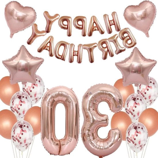 Decorazione di Compleanno Donna - Pallone 30° Compleanno Foglia Rosa - Buon Compleanno - 30 Anni - Rosa - 30 Anni