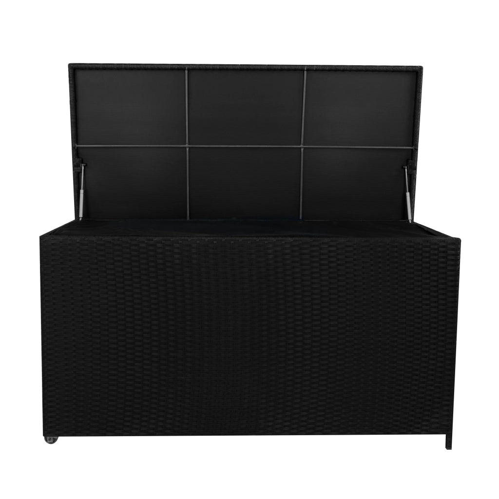 Box Contenitore Rattan Giardino 700L Nero Baule Esterno con Rivestimento