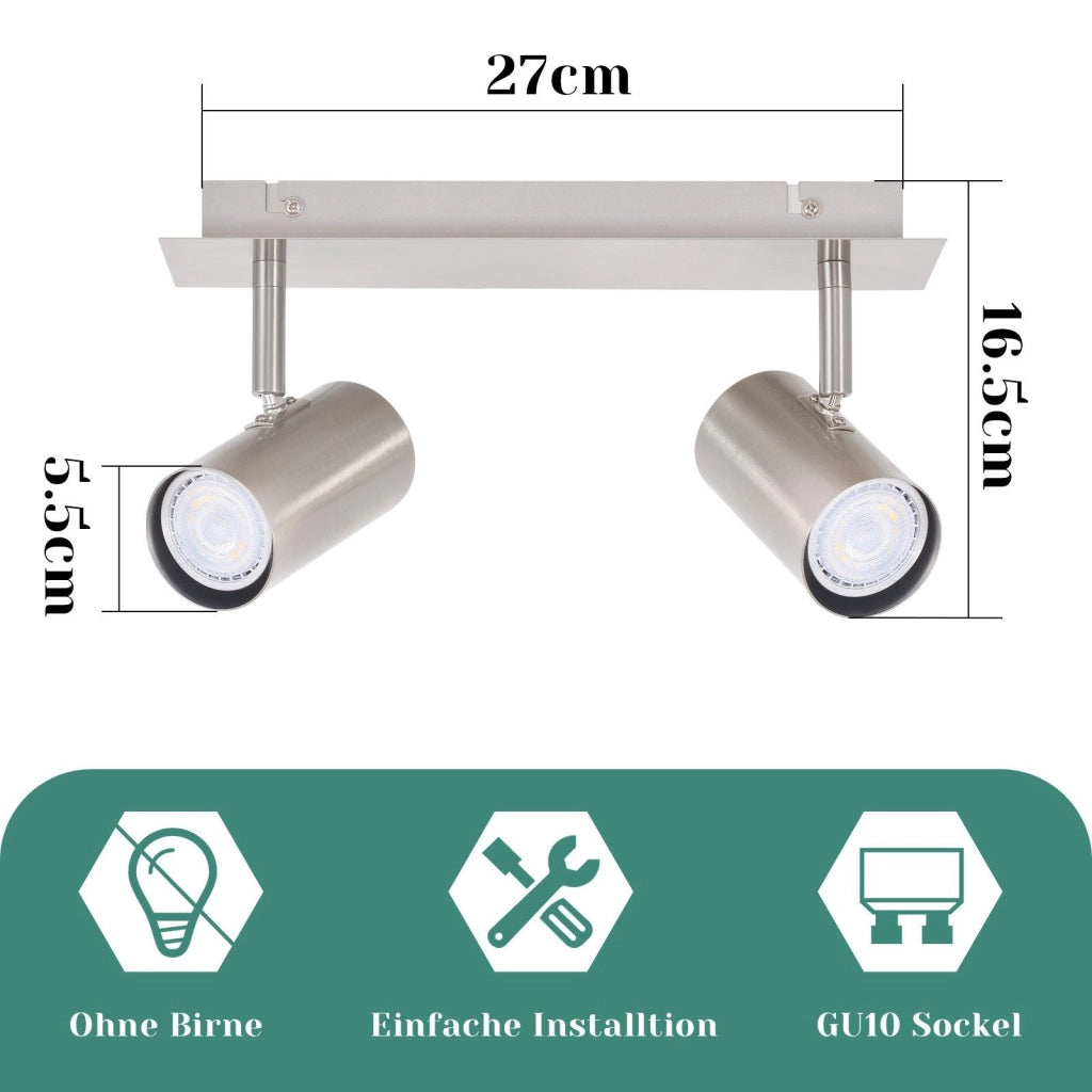 ZMH Faretto da soffitto nichelati 2 luci GU10 orientabili 330° design moderno per corridoio