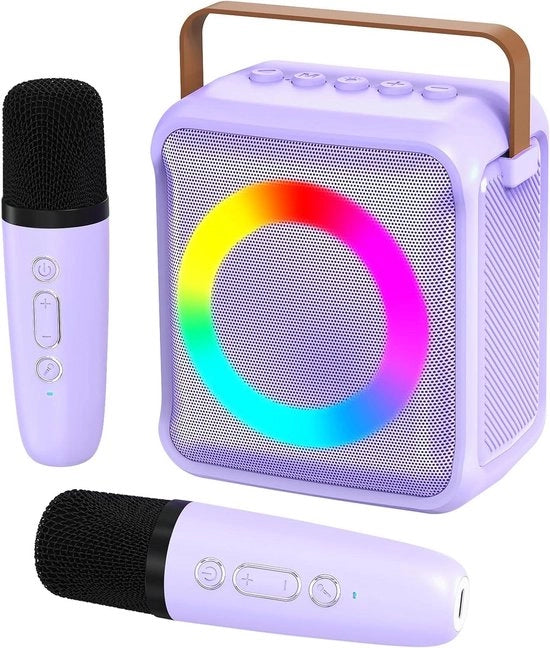 Impianto di karaoke con 2 microfoni macchina da karaoke portatile con luce LED - effetto vocale - regalo - per bambini dai 3 ai 18 anni - giocattoli - adulti