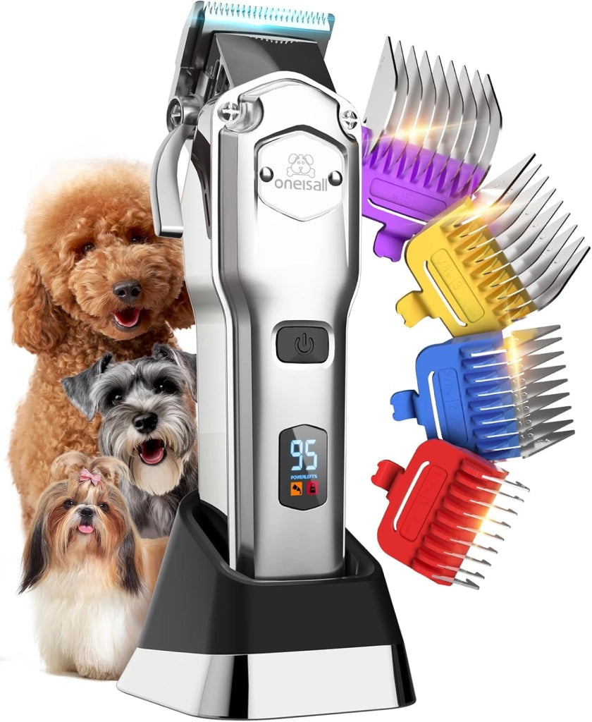 Tosatrice per cani professionale, senza fili/ricaricabile, con pettini in metallo staccabili, a basso rumore, resistenti, per capelli spessi/ricci/fini/ondulati